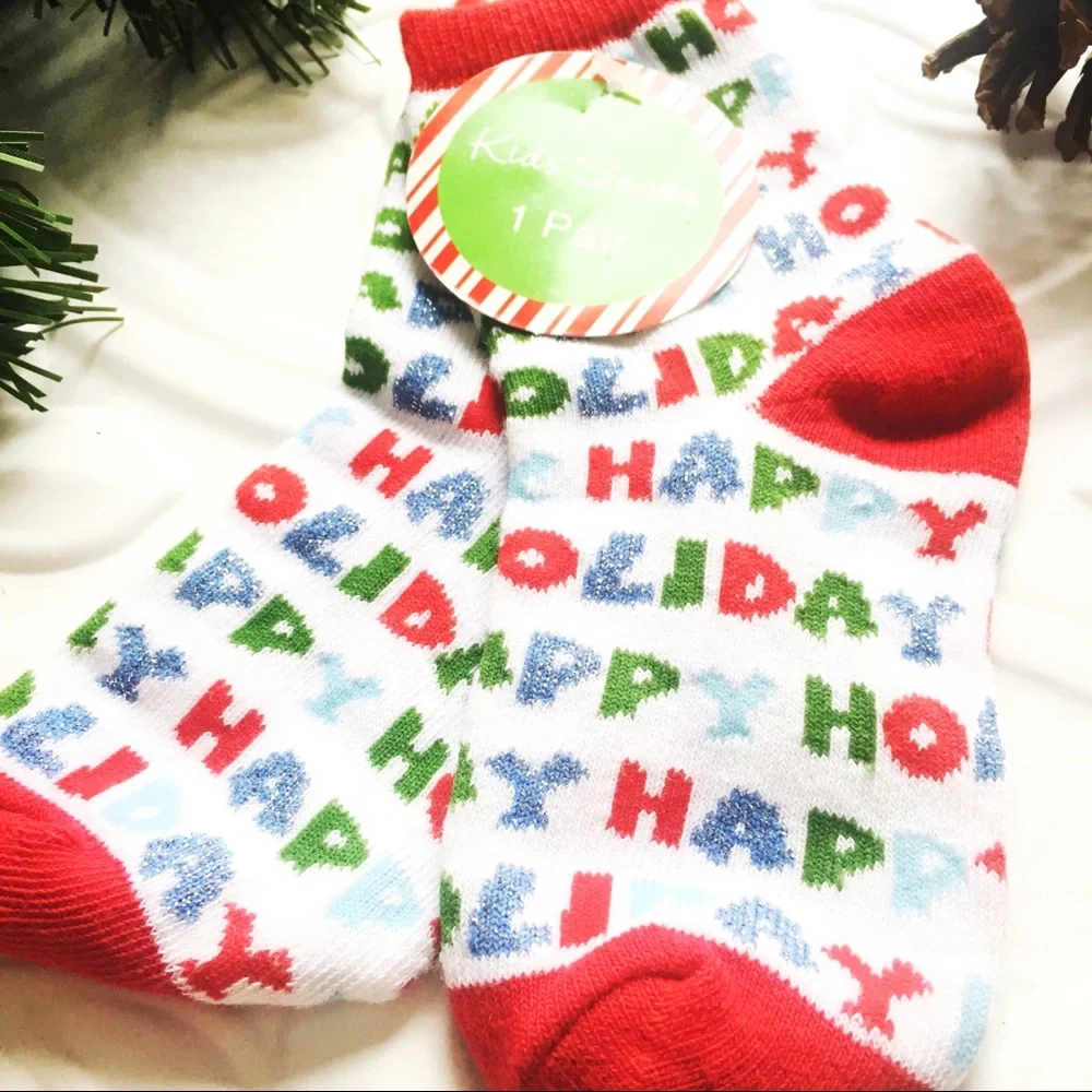 HAPPY HOLIDAY CHRISTMAS Printed Socks Kids Novelty Fun Socks